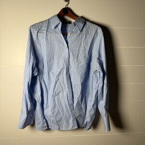 Lauren Ralph Lauren 2X Women's Button Down Long Sleeve French Blue White Stripe